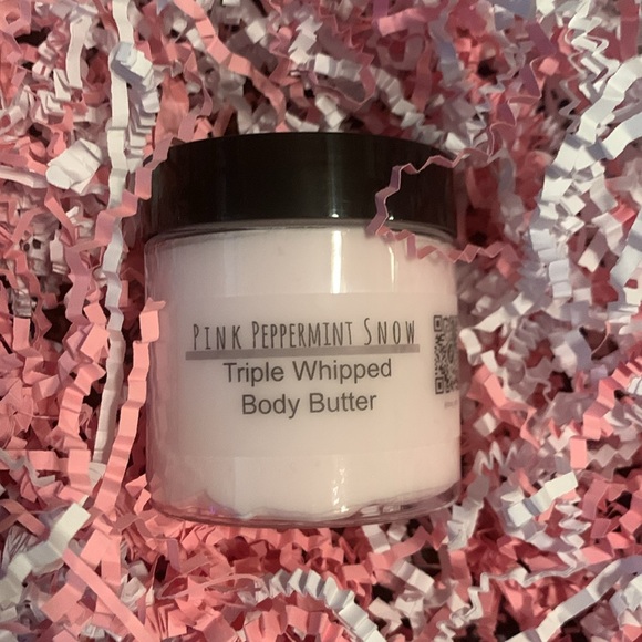 Handcrafted Pink Peppermint Snow Triple Whipped Body Butter Made Small Batches - Picture 3 of 15